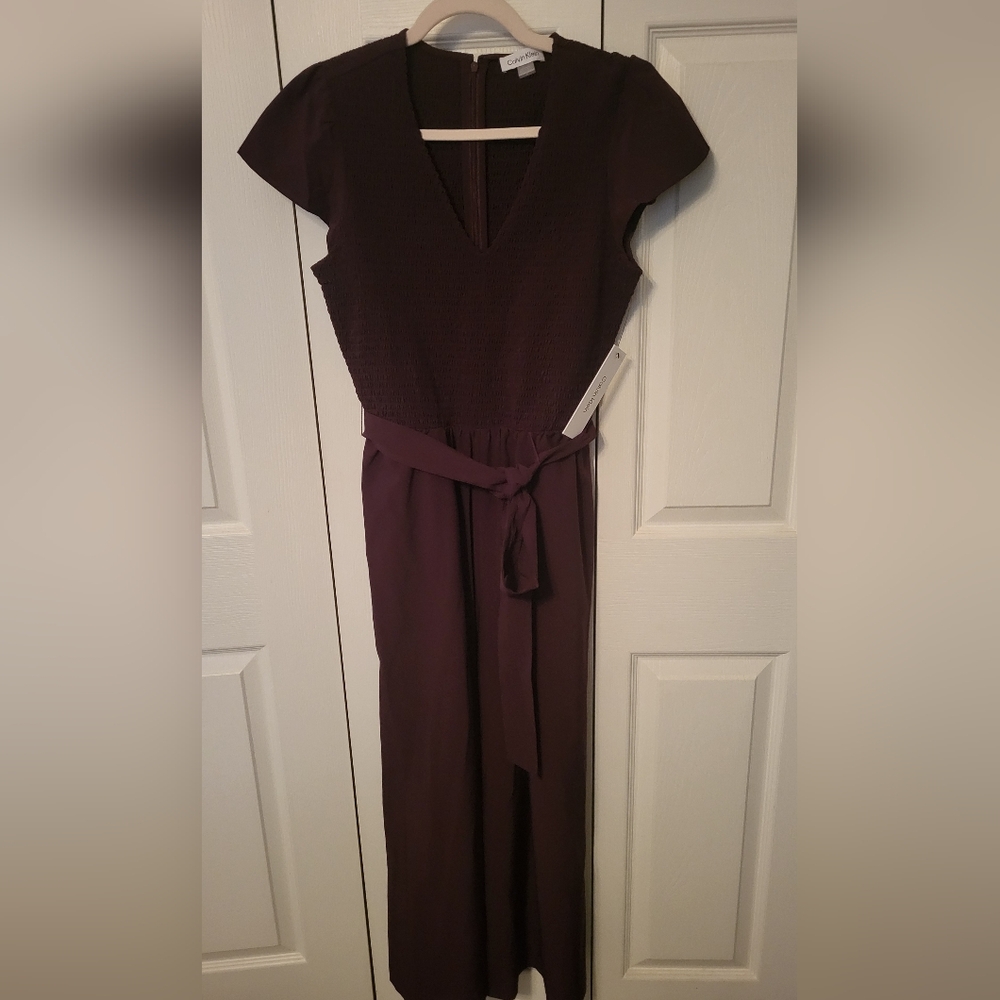 NWT Calvin Klein Elegant Plum Jumpsuit with Belt Size 6 Perfect Valentine Outfit